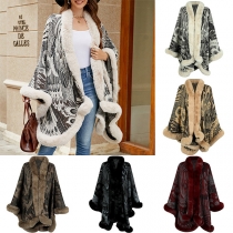 Fashion Warm Peacock Pattern Knitting Plush Spliced Cape