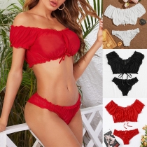 Sexig enfärgad Ruched Off-the-shoulder Tvådelat underkläderset