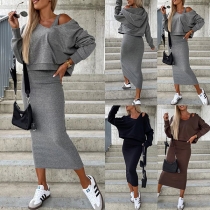 Tvådelad Streetwear-set i enfärgad design med huvtröja och tankklänning