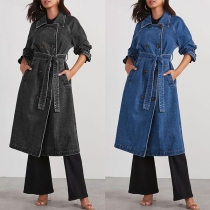 Street Fashion Double-breasted Self-tie Denim Jacket