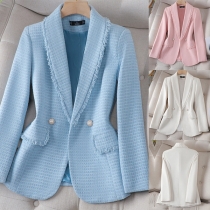 Fashion Lapel Long Sleeve Frayed Duffle Blazer