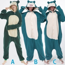 Fashion Contrast Color Plush Cartoon Pajamas Jumpsuit for Couple