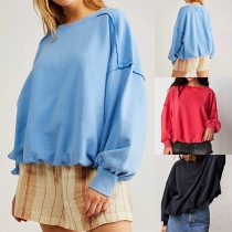 Casual Solid Color Round Neck Long Sleeve Sweatshirt