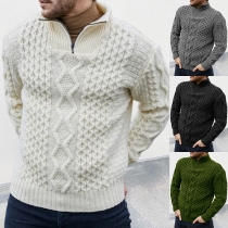 Mode Halvdragkedja ståkrage långärmad stickad tröja för män