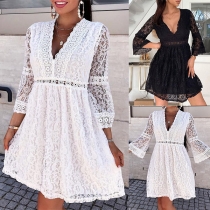 Elegant V-neck Elbow Sleeve Lace Dress