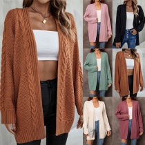 Fashion Solid Color Knitted Long Sleeve Cardigan