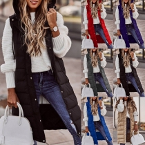 Casual Solid Color Sleeveless Hoodie Longline Vest