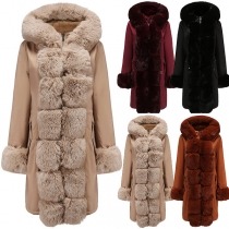 Fashion Plush Lined Detachable Hooded Drawstring Warm Coat
