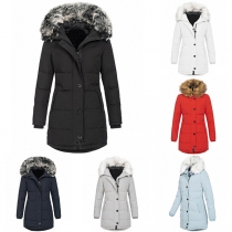 Mode Hooded Coat med Skarvad konstgjord päls och Knäppt Långärmad för kvinnor