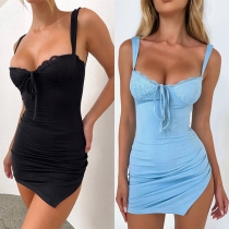 Sexig spetsskarvad V-ringad Bodycon Pyjamasklänning