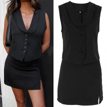 Fashion Two-piece Set Consist of Sleeveless Shirt and Slit Skirt