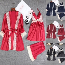 Sexy Lace Spliced Three-piece Pajamas Set