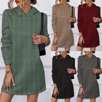 Fashion Solid Color Long Sleeve Hooded Dress