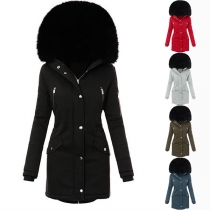 Fashion Long Sleeve Zipper Buttoned Long Sleeve Plush Spliced Warm Coat for Women