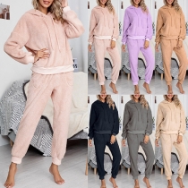 Fashion Hooded Plush Two-piece Loungewear Set