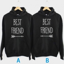 Fashion BEST FRIEND Letter Printed Long Sleeve Hooded Sweatshirt