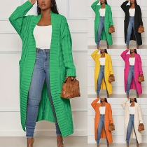 Casual Enfärgad långärmad Longline Cardigan
