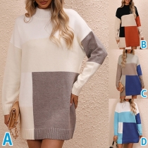 Gatufashion: Tröja Klänning med Rund Hals och Kontrastfärg