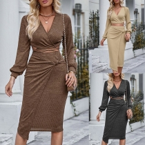 Street Fashion Two-piece Set Consist of Criss-cross Crop Top and Wrap Skirt