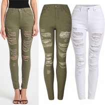Street Fashion Heavy Distressed Skinny Byxor