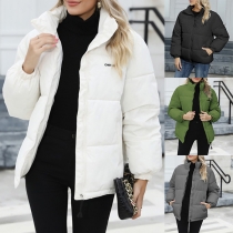 Fashion Solid Color Stand Collar Long Sleeve Padding Warm Jacket