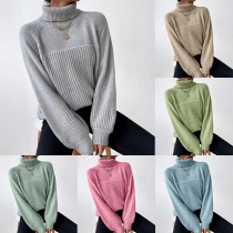 Casual Turtleneck Långärmad Stickad Tröja (Enfärgad)