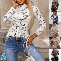 Street Fashion tryckt långärmad skjorta med mock-neck