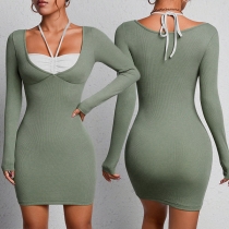 Sexig Bodycon-klänning med långa ärmar och halterneck-design