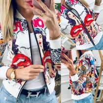 Street Fashion - Tryckt långärmad baseballjacka