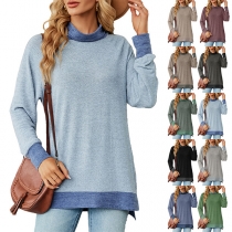 Modekontrastfärgad mock neck långärmad skjorta med hög-låg nederkant