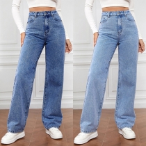 Mode - Raka Gammaltvättade Medelhöga Jeans