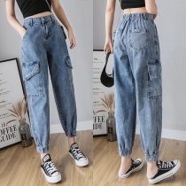 Mode - Gammaltvättade jeans med dragsko