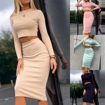 Mode enfärgade tvådelade set - Crop top och pennkjol