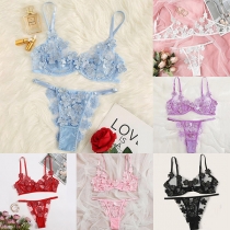 Sexy Floral Embroidery Semi-through Two-piece Lingerie Set