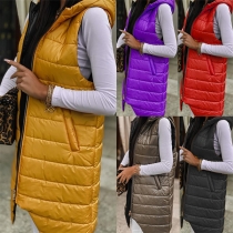 Street Fashion Enfärgad Huva Ärmlös Quiltad Väst