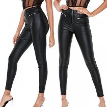 Mode dragkedja i konstläder PU Skinny Byxor