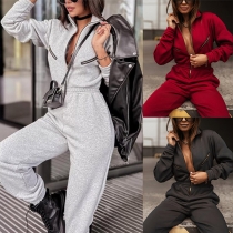Mode Sportig halvlångärmad jumpsuit med elastisk midja och dragkedja
