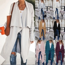 Street Fashion Stor Krage Långärmad Stickad Cardigan