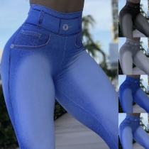 Gammaltvättade höghushjärtamönster Skinny Leggings Gatumode