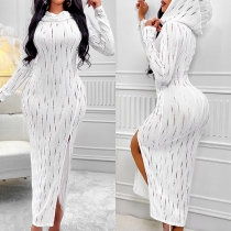 Sexig, ihålig draperad hals med huva och långärmad slits - Bodycon Maxiklänning
