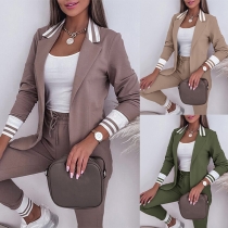 Mode Casual set med Notch Lapel Blazer och byxor med dragsko
