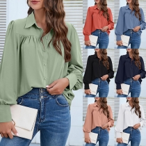 Modekläder - Enfärgad blus med stativkrage och långa ärmar