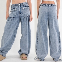 Street Fashion: Gammaltvättade jeans med patchfickor, elastisk midja, cinch-manschett och lösa passformer