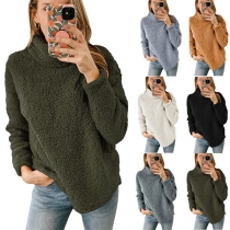 Casual Turtleneck Plyschskjorta med långa ärmar