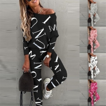 Street Fashion Brevtryckt Tvådelat Set Skjorta och Byxor