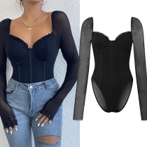 Sexig långärmad body med halvgenomgående sweetheart-utsnitt