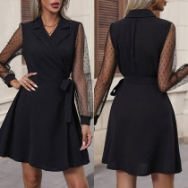 Elegant Gaze Splits Långärmad Lapel V-ringad Byxdress med sjalkrage