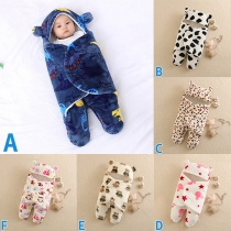 Söt flanelltäcke med huva i mönster för spädbarn - varm höst/vinterfilt för baby