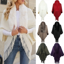 Street Fashion Plysch Skarvad Tofs Cape Cardigan