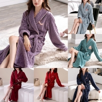 Mode Enfärgad Lapel Långärmad Self-tie Coral Fleece Loungewear Robe/pyjamas